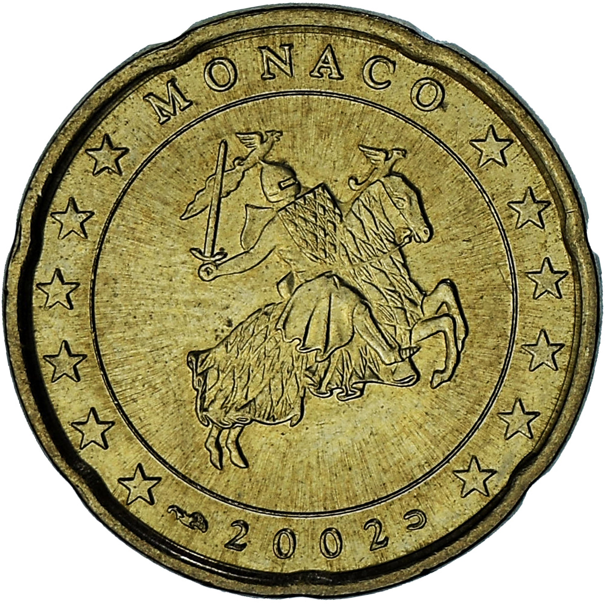 Monaco, Rainier III, 20 Euro Cent, 2002, Paris, AU(55-58), Brass, Gadoury:MC176
