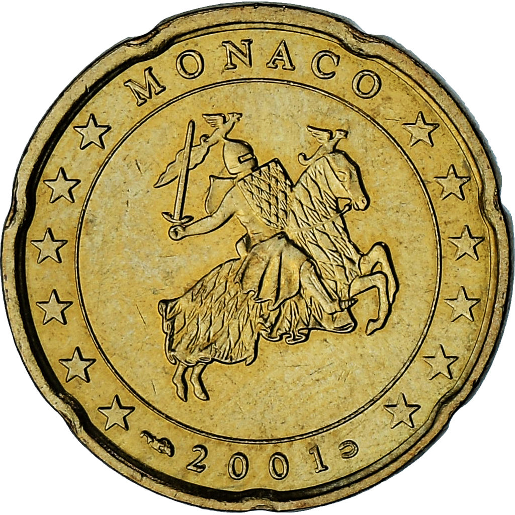 Monaco, Rainier III, 20 Euro Cent, 2001, Paris, AU(55-58), Brass, Gadoury:MC176
