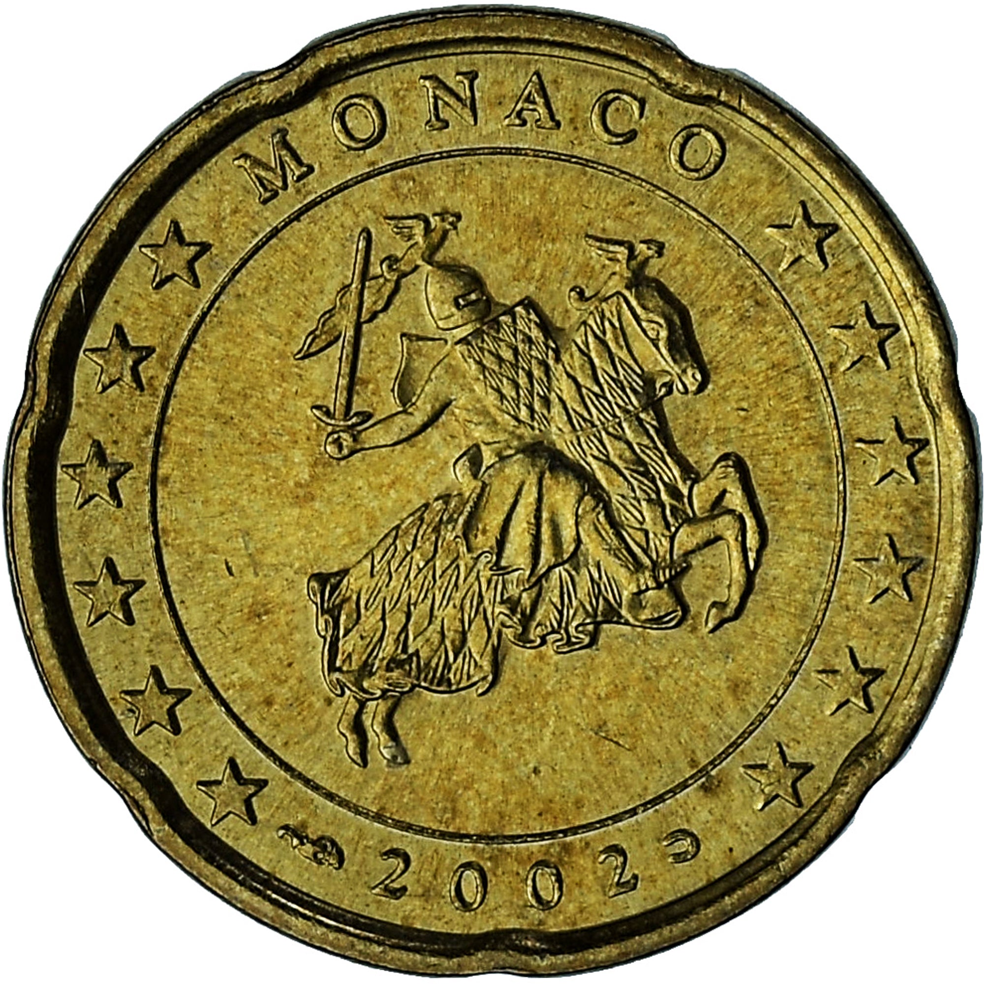 Monaco, Rainier III, 20 Euro Cent, 2002, Paris, VZ, Messing, Gadoury:MC176