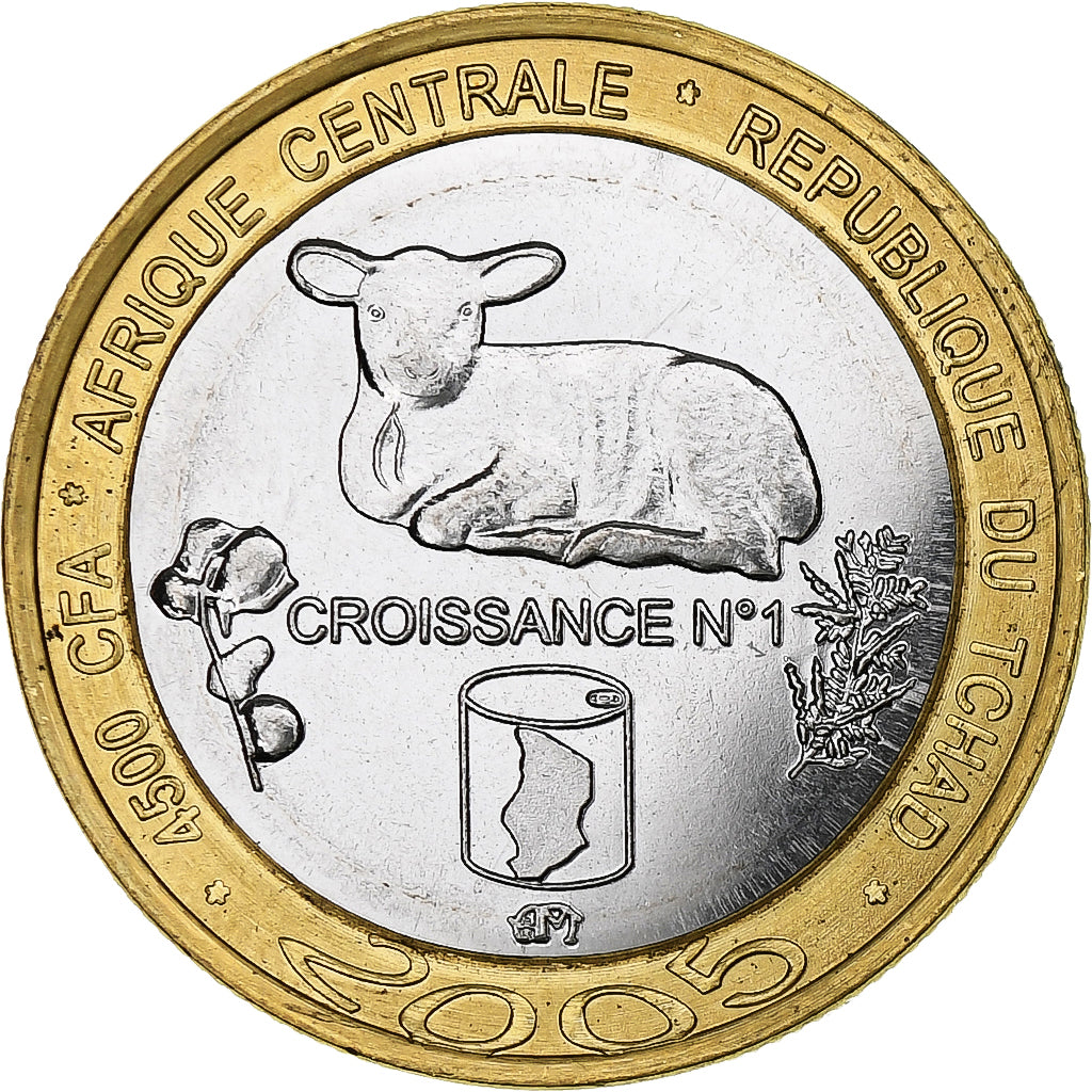 Chad, 4500 CFA Francs-3 Africa, 2005, Bi-Metallic, MS(63)