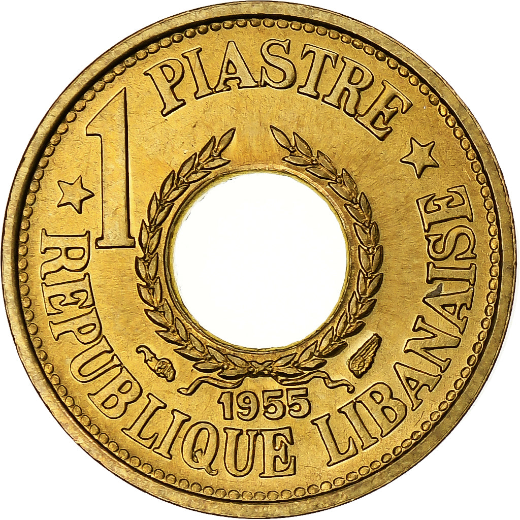 Líbano, Piastre, 1955, Paris, Alumínio-Bronze, MS(63), KM:19