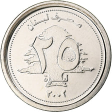 Liban, 25 Livres, 2002, Nickel platerowany stalą, MS(63), KM:40