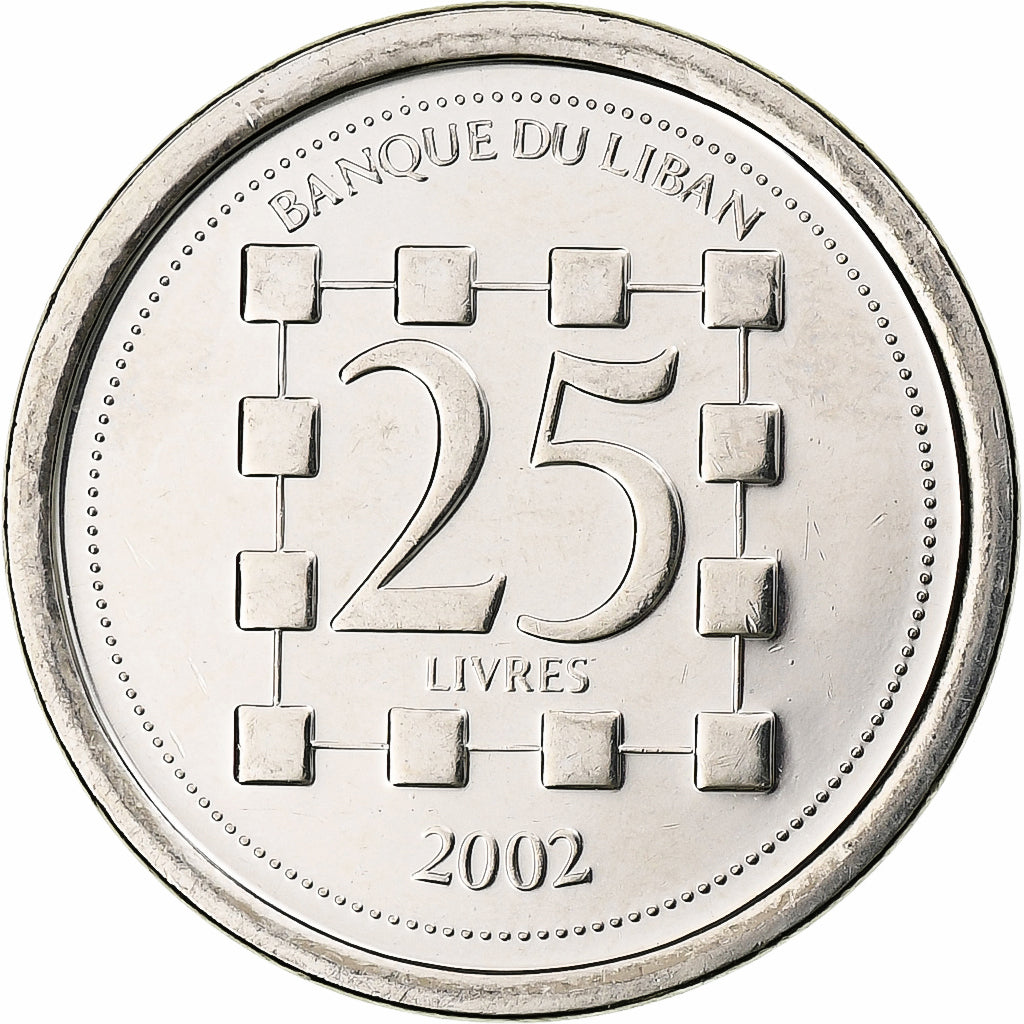 Lebanon, 25 Livres, 2002, Nickel plated steel, UNZ, KM:40