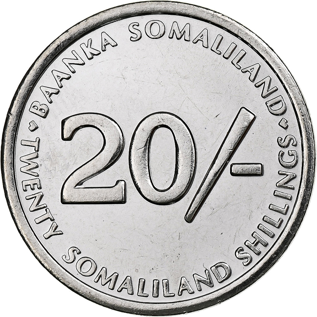 Somaliland, 20 Shillings, 2002, Acier inoxydable, SPL, KM:6