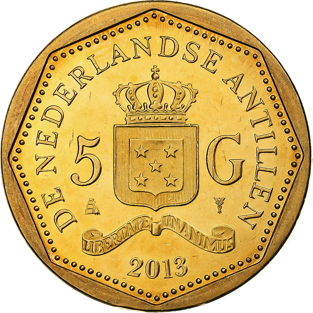 Netherlands Antilles, 5 Gulden, 2013, Utrecht, Bronze Plated Steel, MS(63)