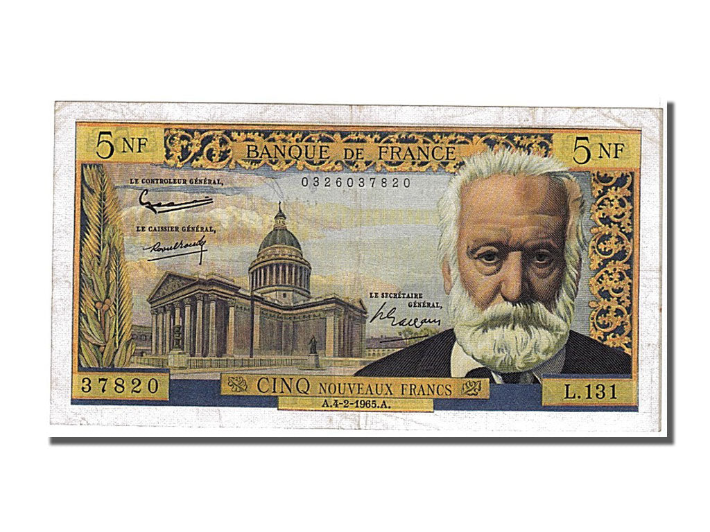 Banknote, France, 5 Nouveaux Francs, 5 NF 1959-1965 ''Victor Hugo'', 1965