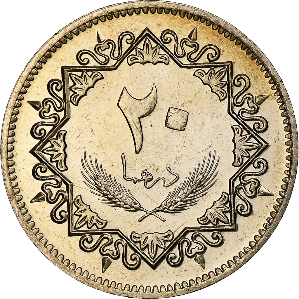 Líbia, 20 Dirhams, 1979/AH1399, Aço Revestido a Cobre-Níquel, MS(63), KM:21