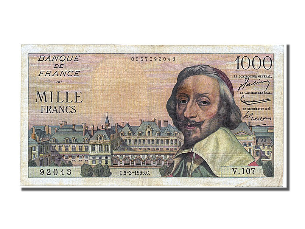 Billete, Francia, 1000 Francs, 1 000 F 1953-1957 ''Richelieu'', 1955