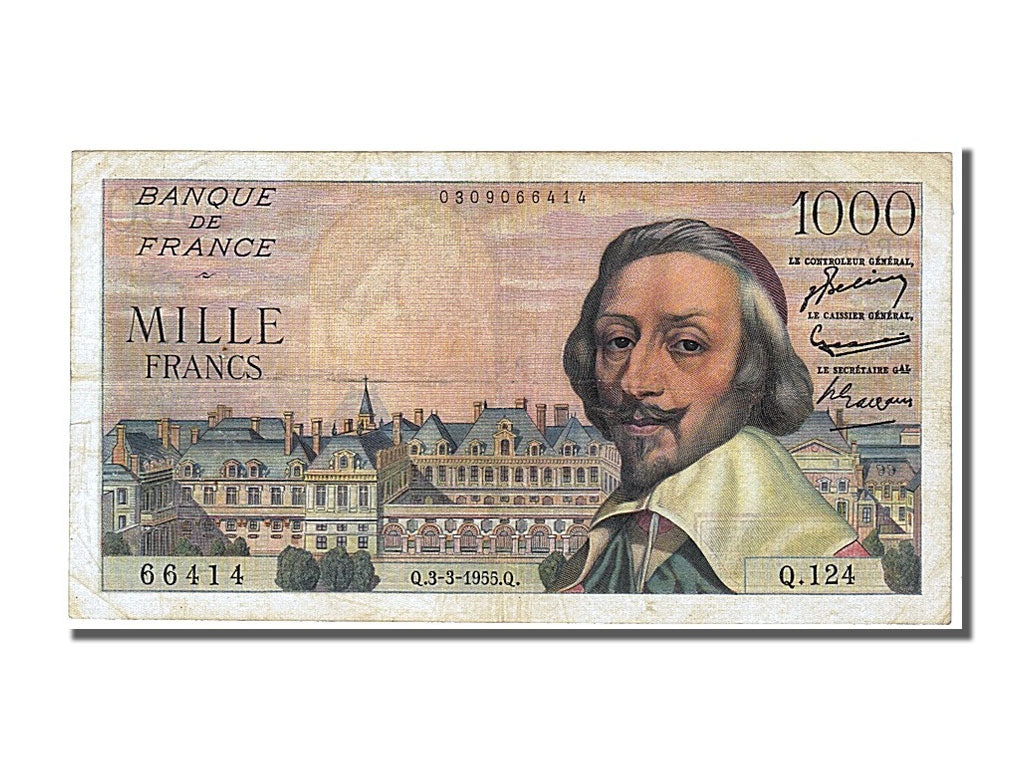 Banknote, France, 1000 Francs, 1 000 F 1953-1957 ''Richelieu'', 1955