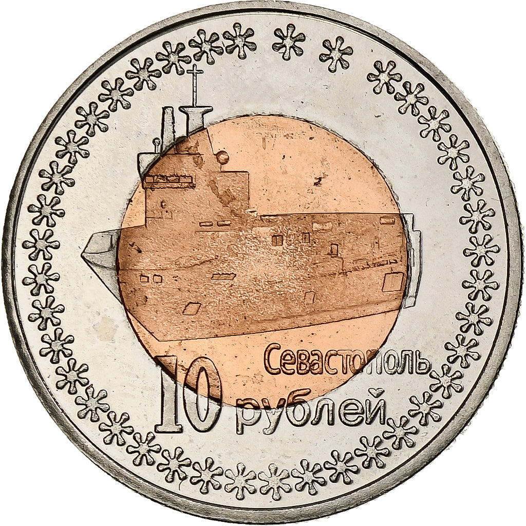 Ucrania, 10 Roubles, 2014, Russian Crimea, Bimetálico, SC
