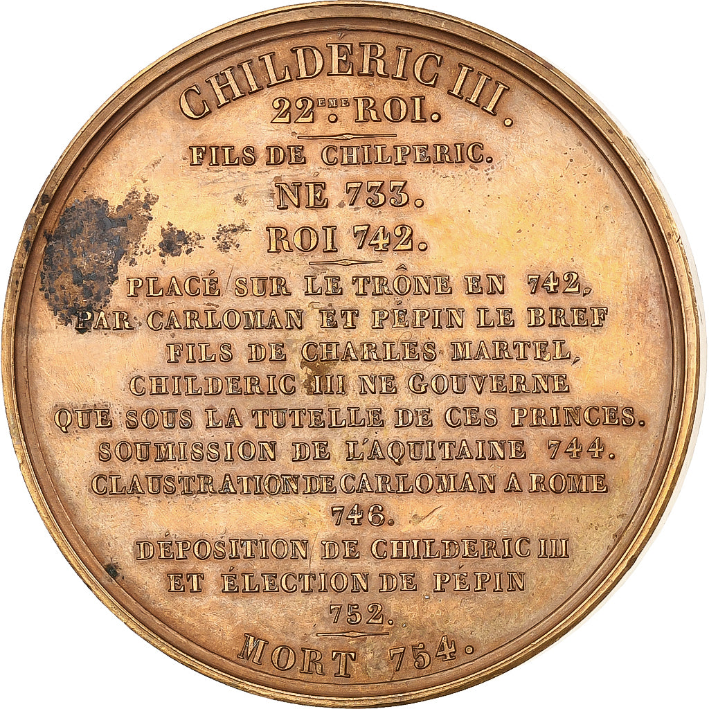 France, Médaille, Les rois de France, Childeric III, 1839, Bronze, Caqué, SUP