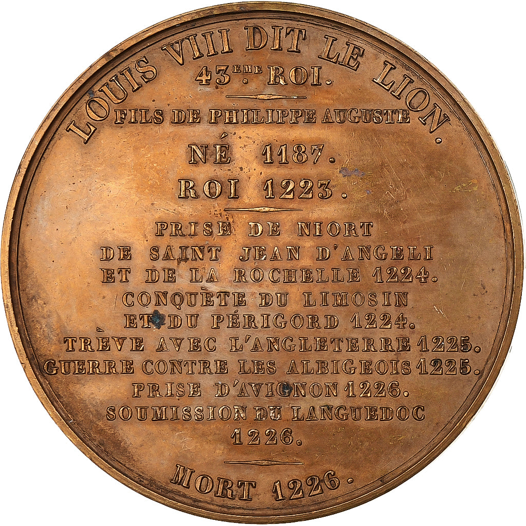 France, Medal, Les Rois de France, Louis VIII, 1837, Bronze, Caqué, AU(55-58)