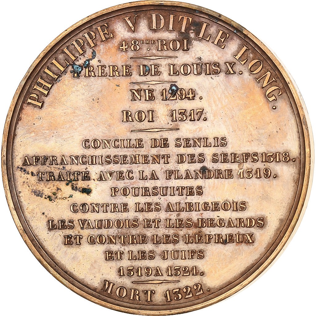 Frankreich, Medaille, Les Rois de France, Philippe V, 1837, Bronze, Caqué, SS+