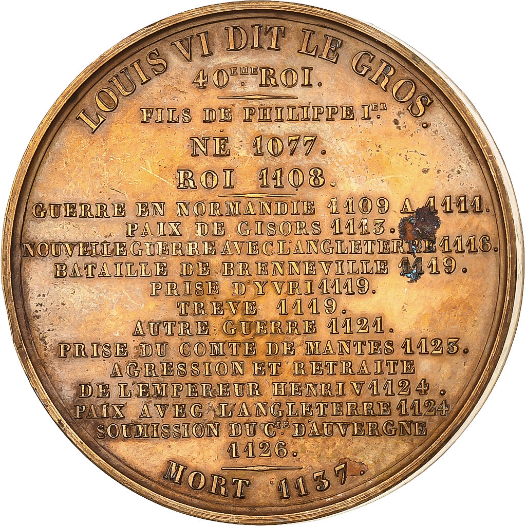 França, medalha, Les Rois de France, Louis VI, 1838, Bronze, Caqué, AU(55-58)