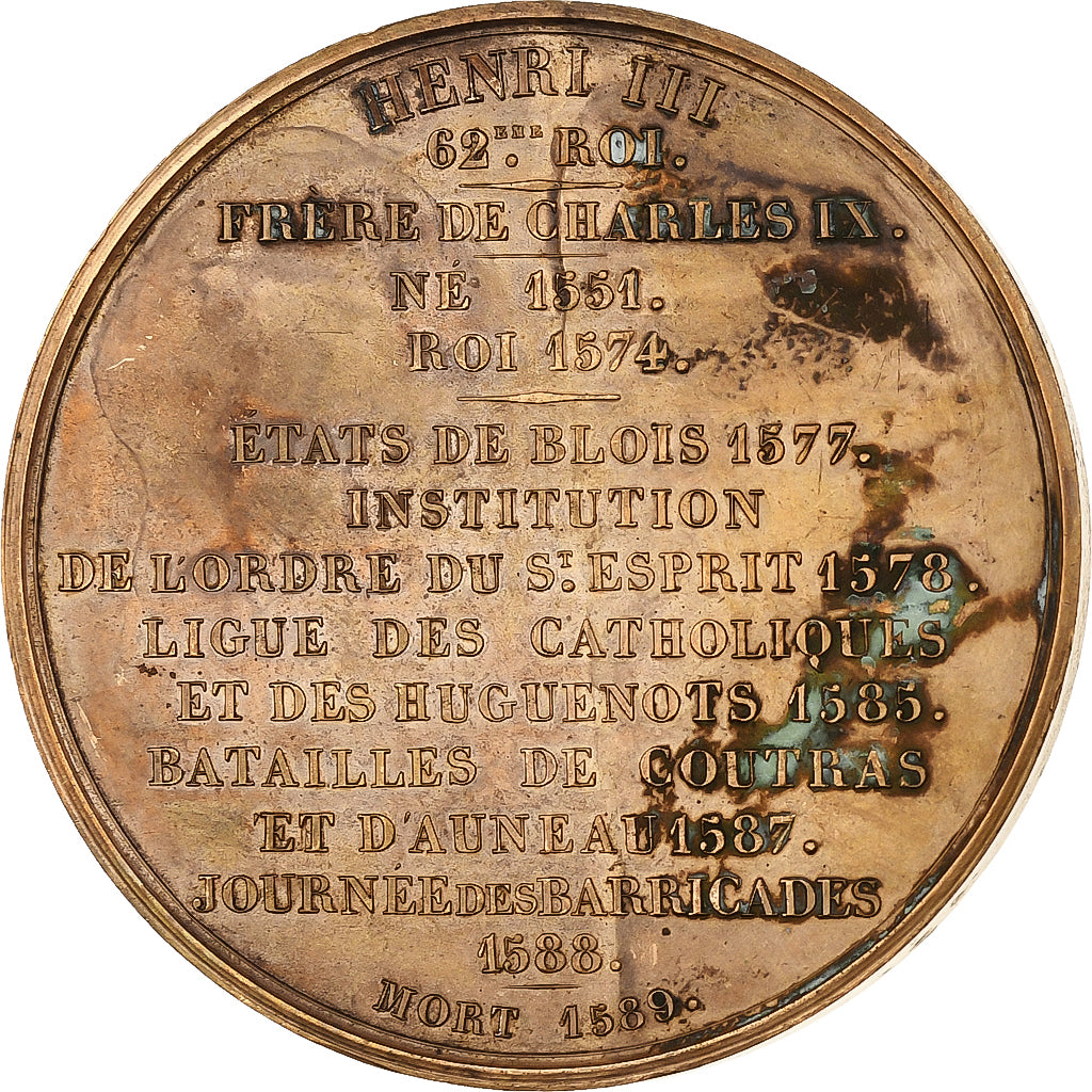 France, Medal, Les Rois de France, Henri III, 1835, Bronze, Caqué, AU(55-58)