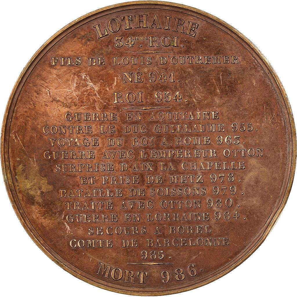 Frankreich, Medaille, Les Rois de France, Lothaire, 1838, Bronze, Caqué, SS+