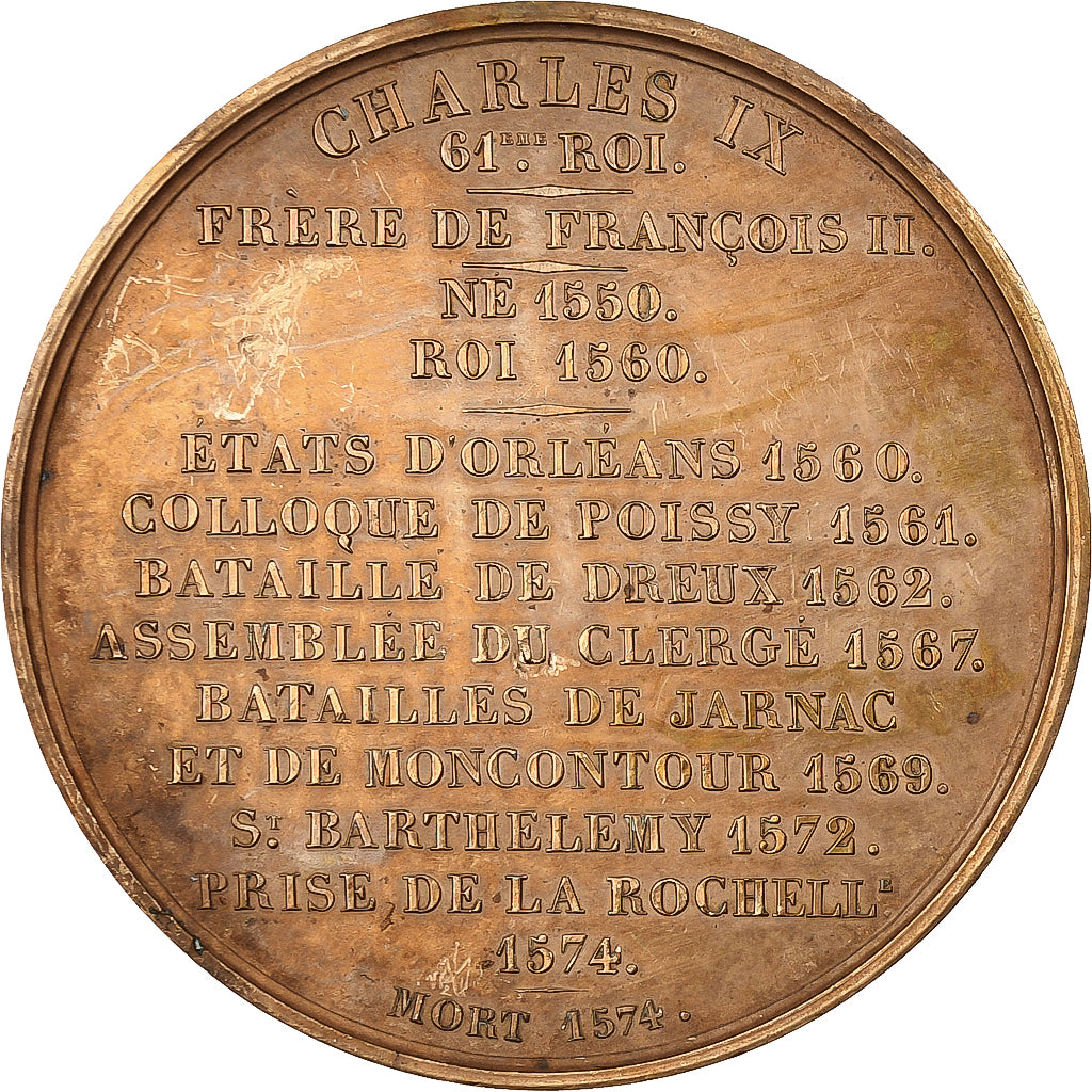 Francia, medalla, Les Rois de France, Charles IX, 1835, Bronce, Caqué, EBC