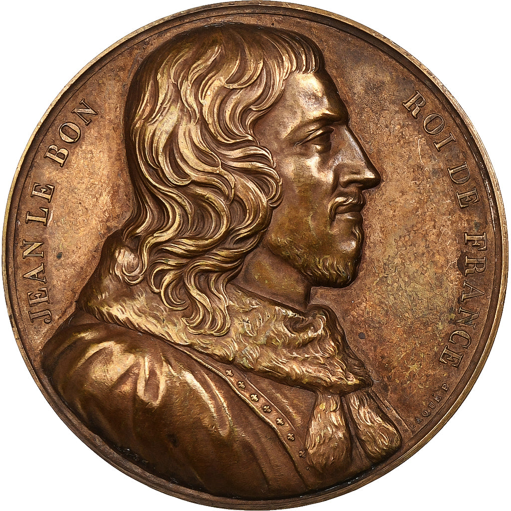 França, medalha, Les Rois de France, Jean II, 1837, Bronze, Caqué, AU(55-58)