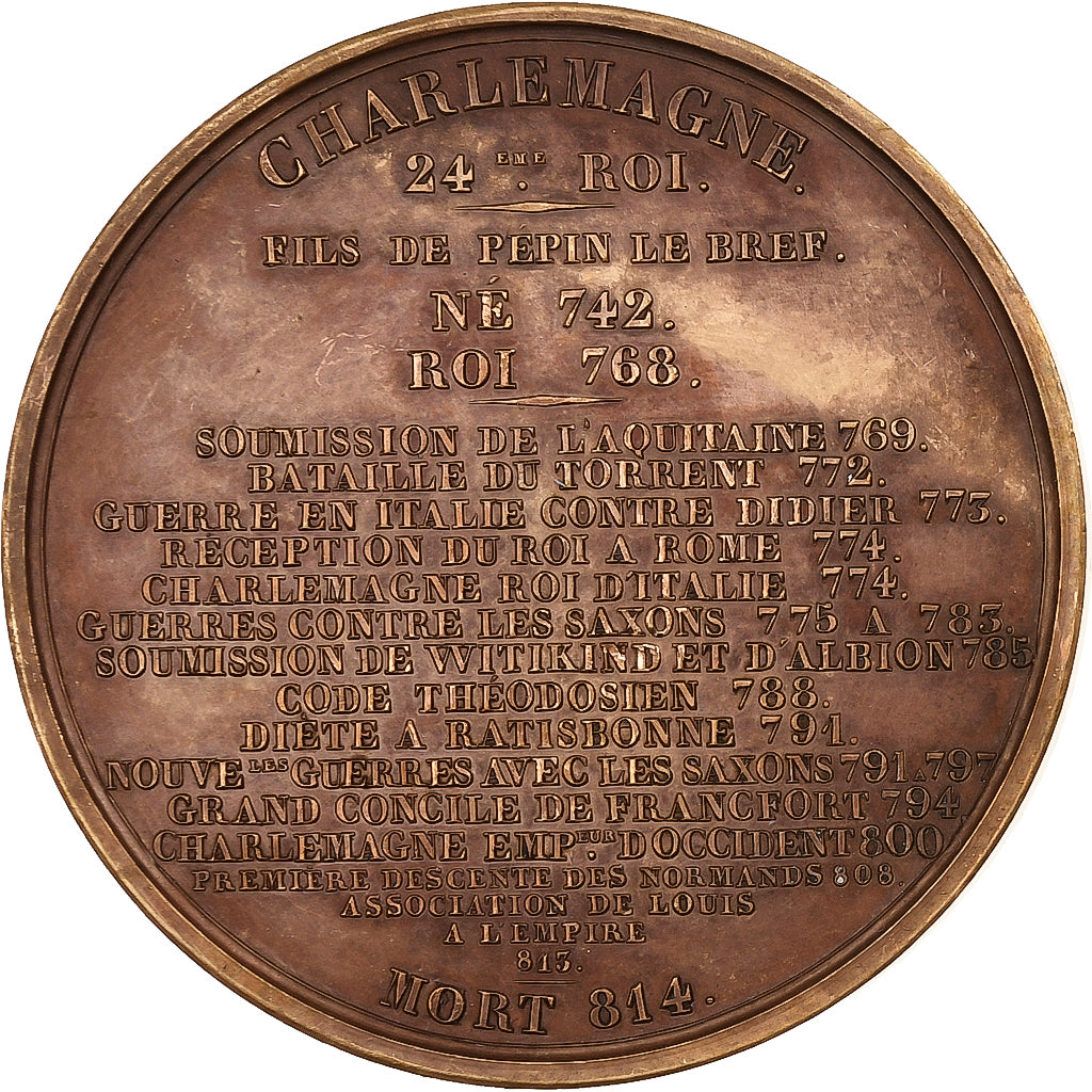 France, Médaille, Les Rois de France, Charlemagne, 1839, Bronze, Caqué, SUP