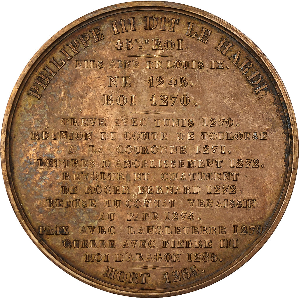 France, Médaille, Les Rois de France, Philippe III, 1837, Bronze, Caqué, SUP