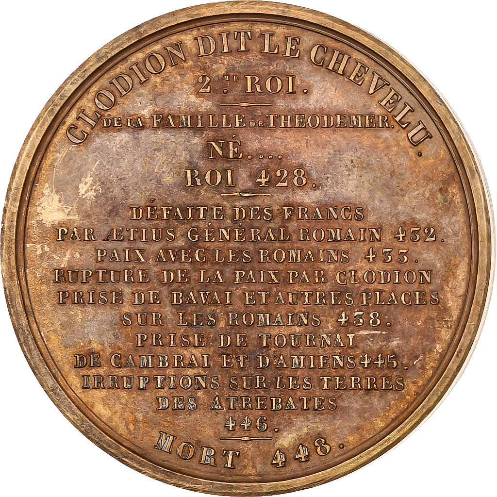 France, Médaille, Les Rois de France, Clodion, 1840, Bronze, Caqué, TTB+