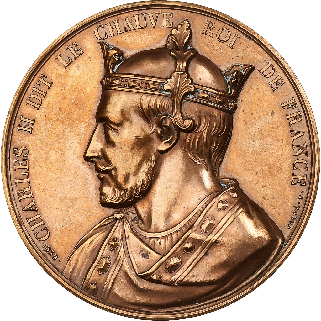 France, Medal, Les Rois de France, Charles II, 1839, Bronze, Caqué, AU(55-58)