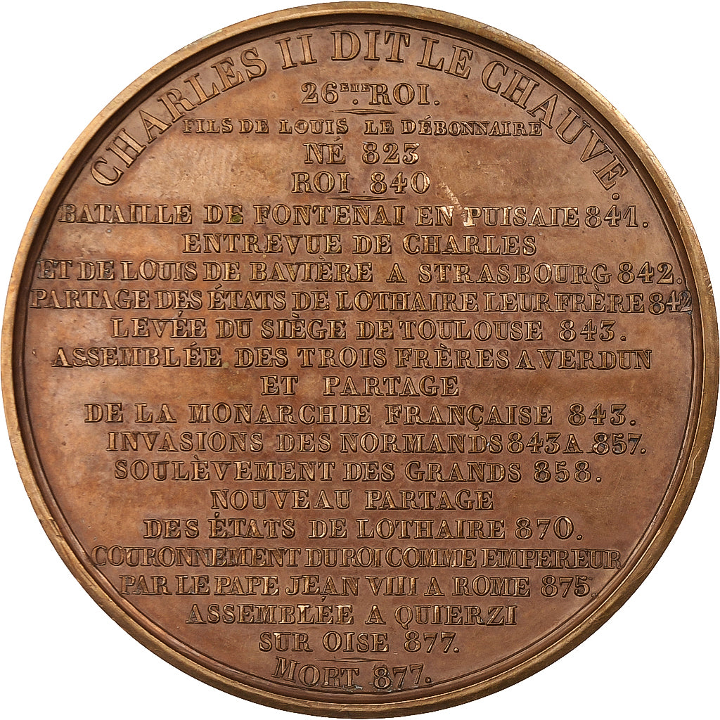 France, Medal, Les Rois de France, Charles II, 1839, Bronze, Caqué, AU(55-58)