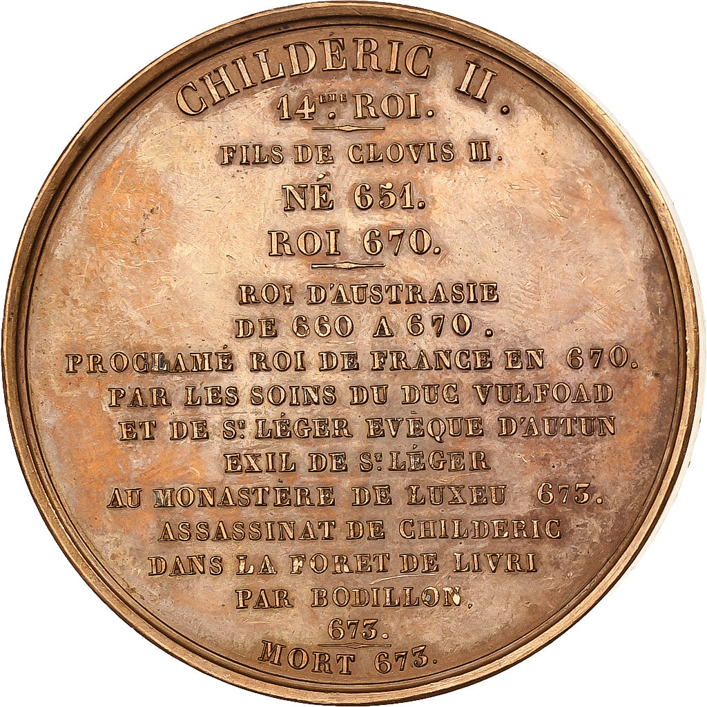 France, Médaille, Les Rois de France, Childeric II, 1840, Bronze, Caqué, TTB+