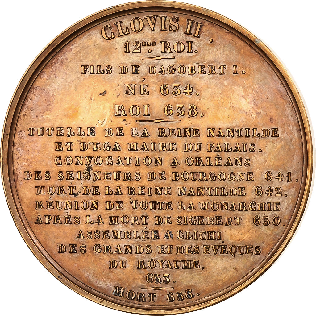 France, Médaille, Les Rois de France, Clovis II, 1840, Bronze, Caqué, TTB+