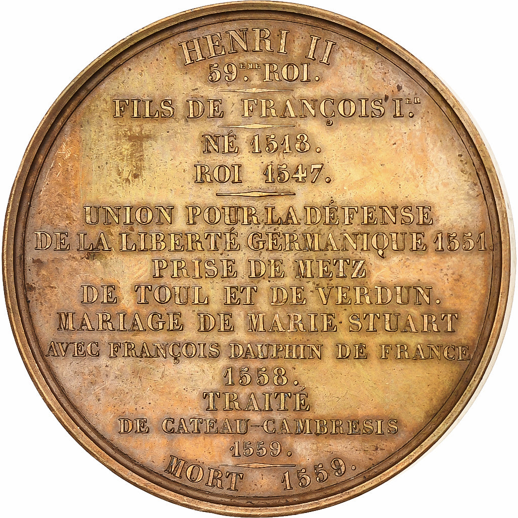 Frankreich, Medaille, Les Rois de France, Henri II, 1836, Bronze, Caqué, SS+