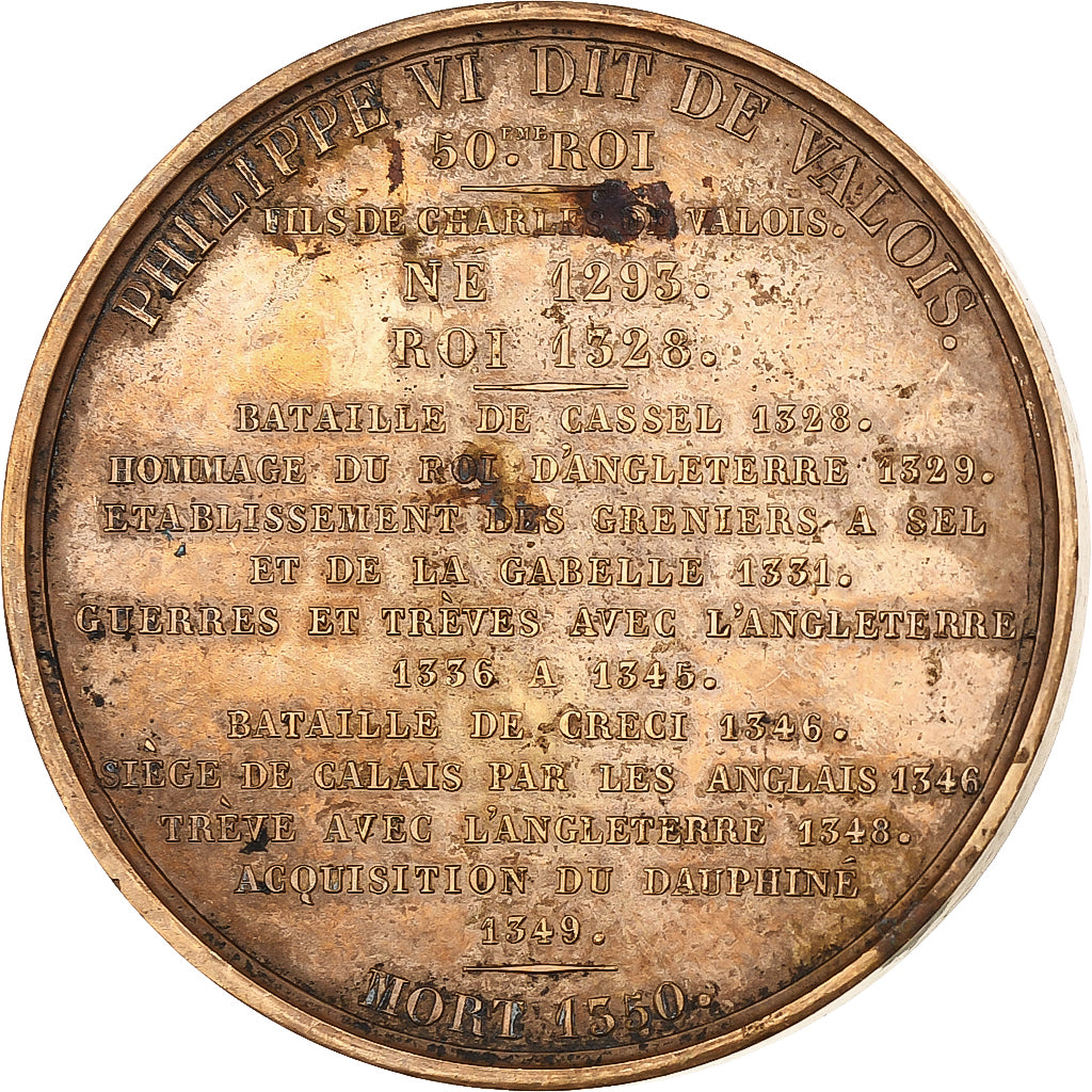 France, Medal, Les Rois de France, Philippe VI, 1837, Bronze, Caqué, EF(40-45)