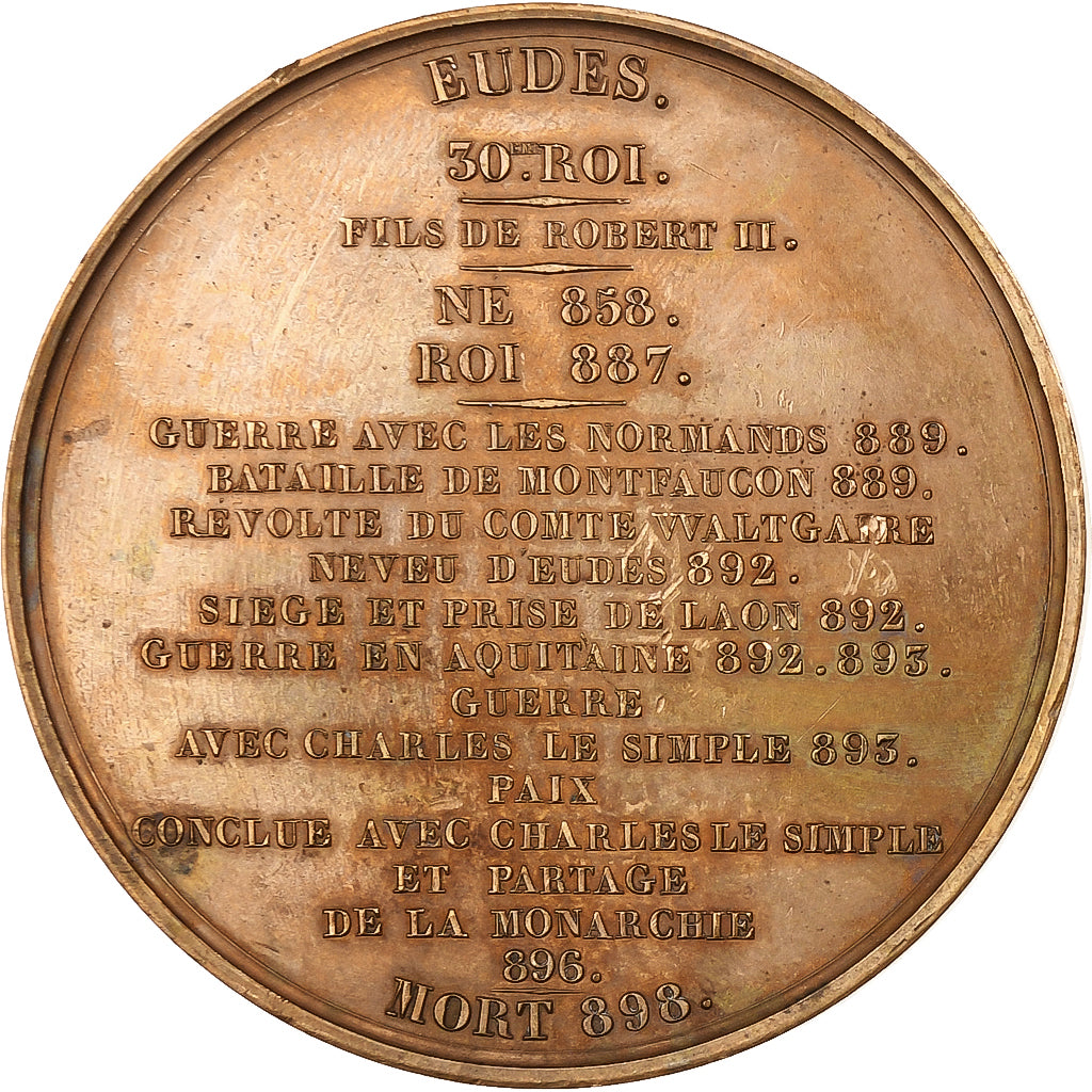 Frankreich, Medaille, Les Rois de France, Eudes, 1839, Bronze, Caqué, SS+