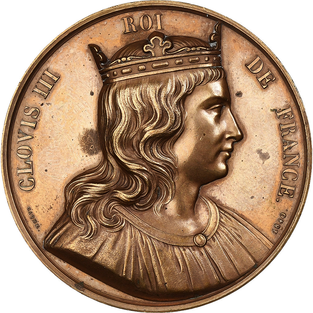 France, Médaille, Les rois de France, Clovis III, 1840, Bronze, Caqué, TTB+
