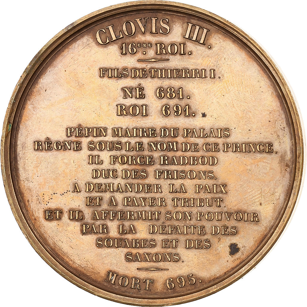 France, Médaille, Les rois de France, Clovis III, 1840, Bronze, Caqué, TTB+