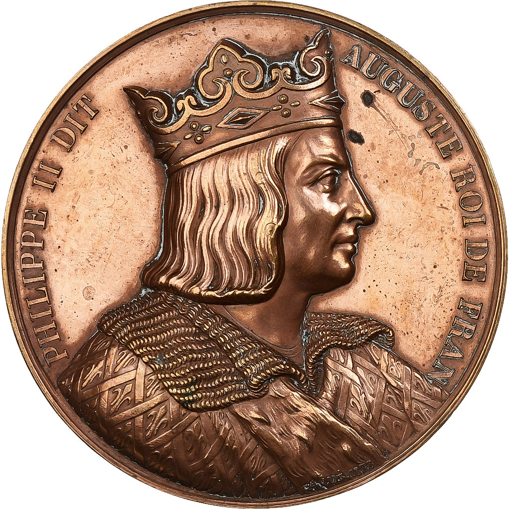 Francia, medalla, Les Rois de France, Philippe II, 1838, Cobre, Caqué, MBC+