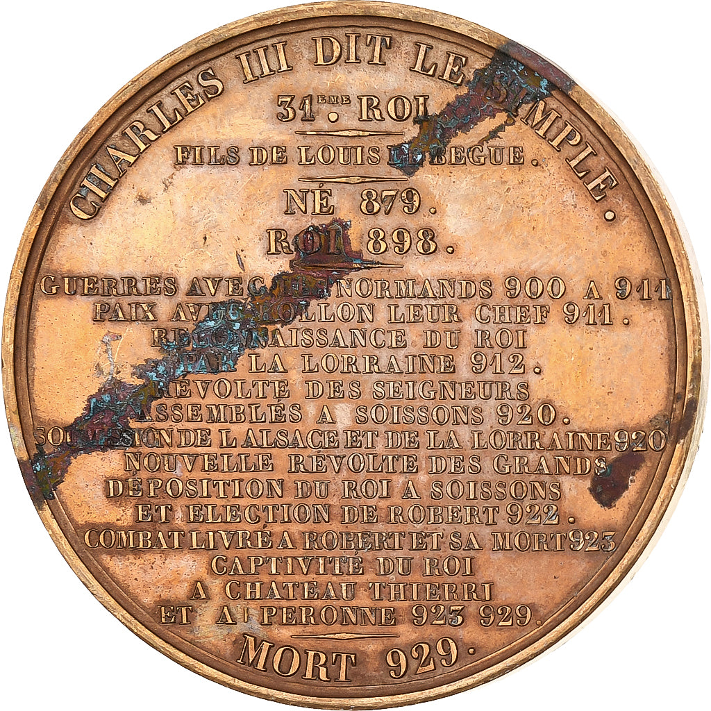 France, Médaille, Les Rois de France, Charles III, 1839, Bronze, Caqué, TTB+