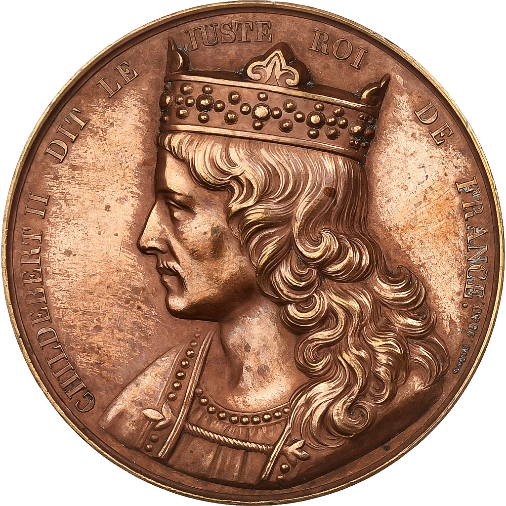 France, Medal, Les rois de France, Childebert II, 1840, Copper, Caqué