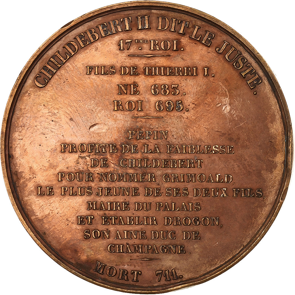 France, Medal, Les rois de France, Childebert II, 1840, Copper, Caqué