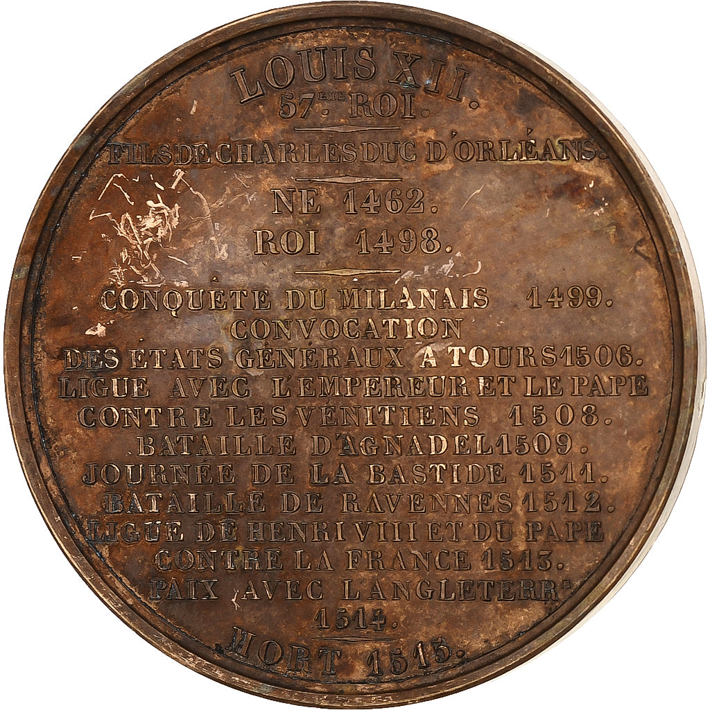 Frankreich, Medaille, Les Rois de France, Louis XII, 1836, Bronze, Caqué, SS