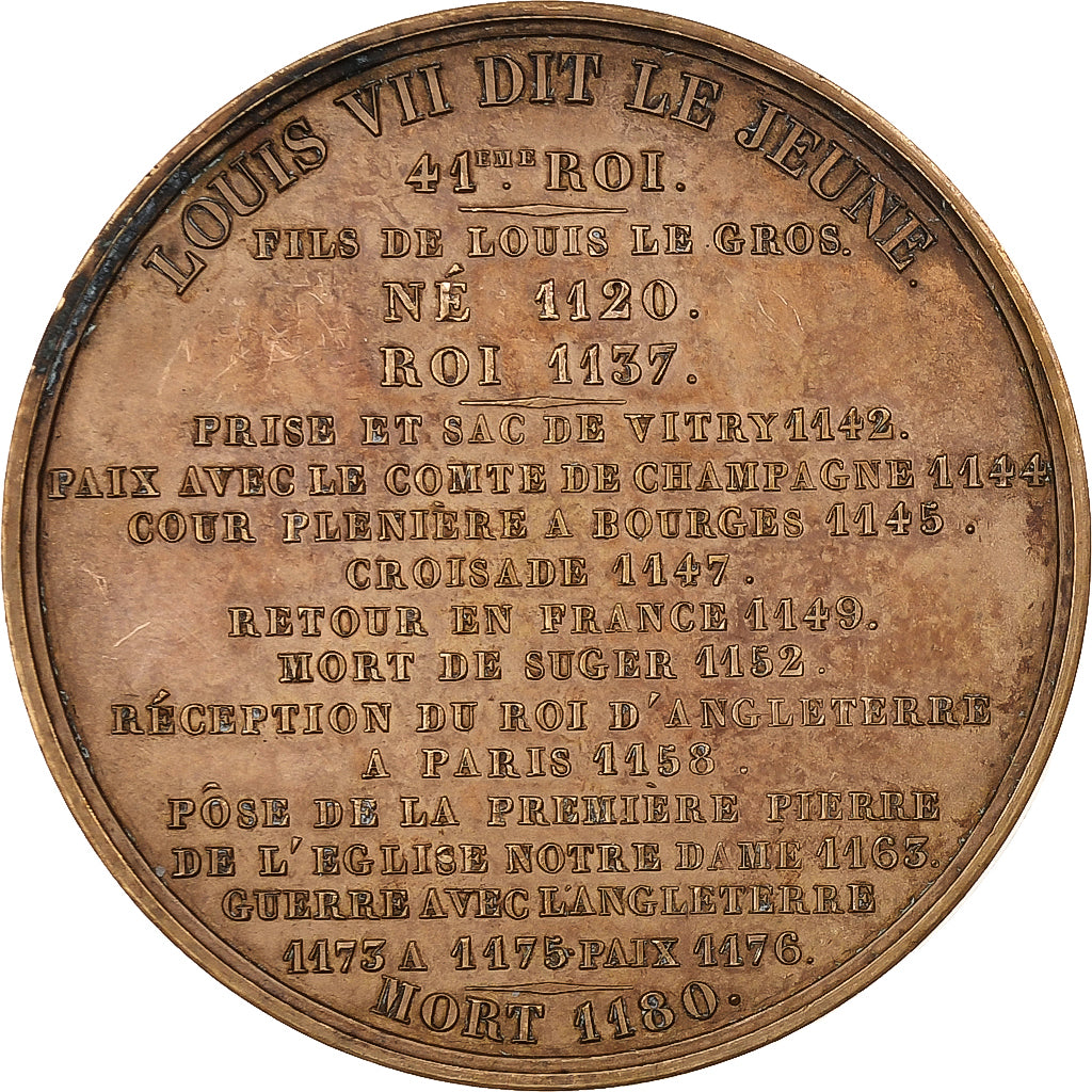 Frankreich, Medaille, Les Rois de France, Louis VII, 1838, Bronze, Caqué, VZ