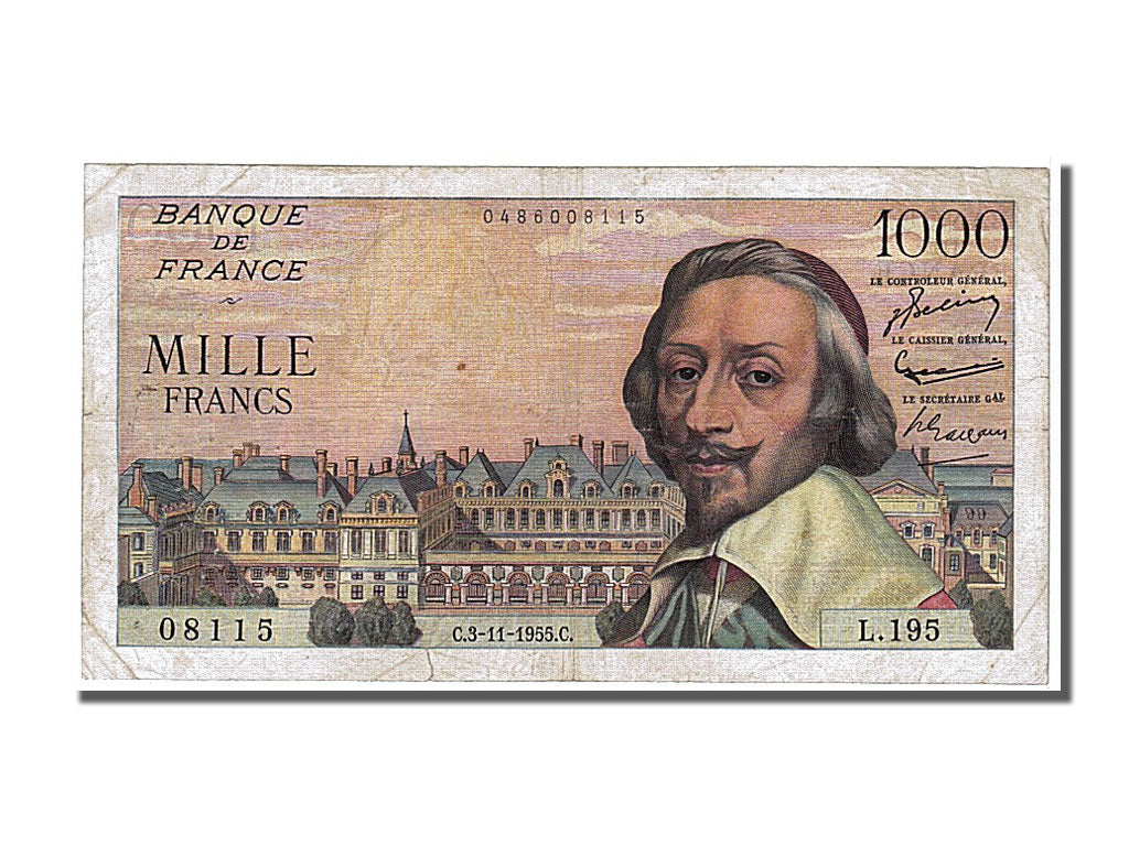Billete, Francia, 1000 Francs, 1 000 F 1953-1957 ''Richelieu'', 1955