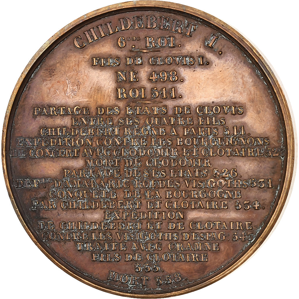 France, Médaille, Les rois de France, Childebert I, 1840, Cuivre, Caqué, TTB
