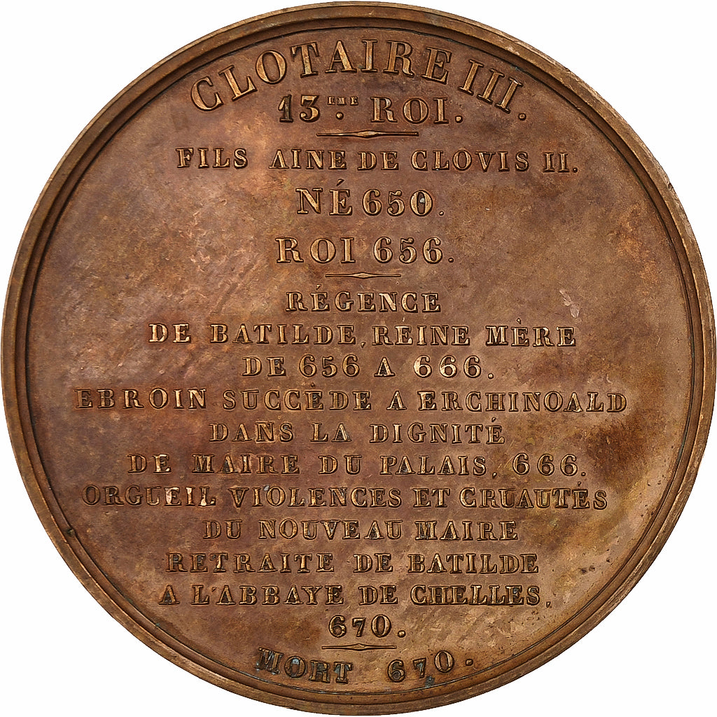 Frankreich, Medaille, Les rois de France, Clotaire III, 1840, Bronze, Caqué, VZ