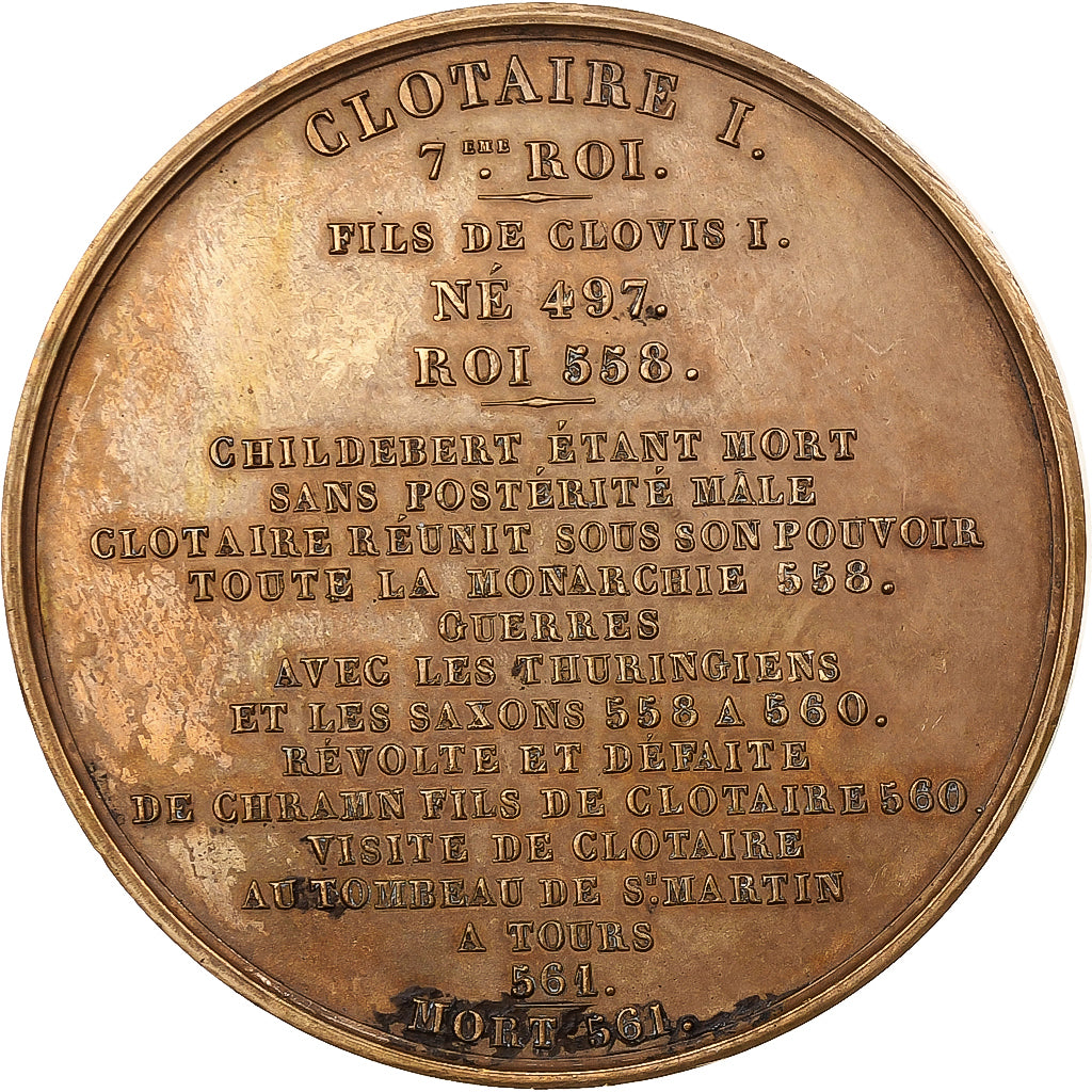 France, Médaille, Les Rois de France, Clotaire Ier, 1840, Bronze, Caqué, TTB+