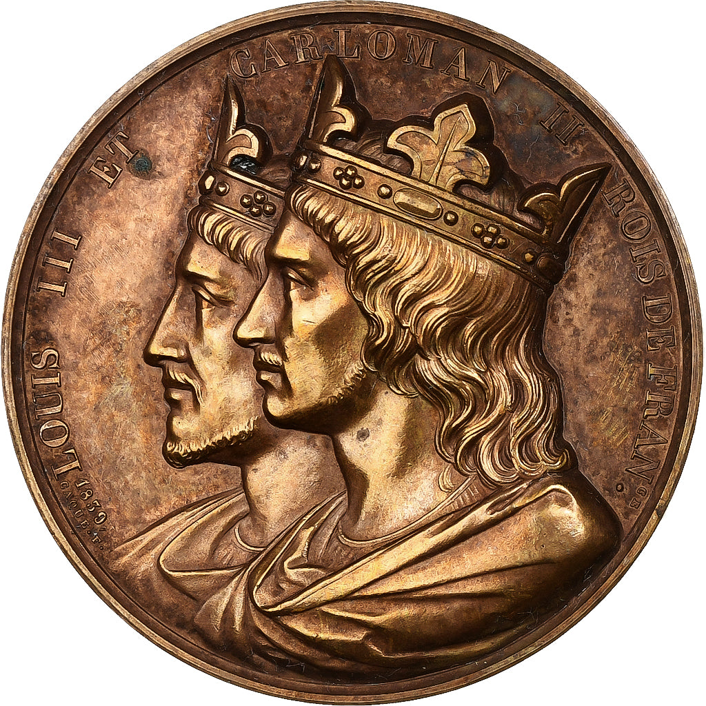 France, Médaille, Les rois de France, Louis III et Carloman II, 1839, Bronze