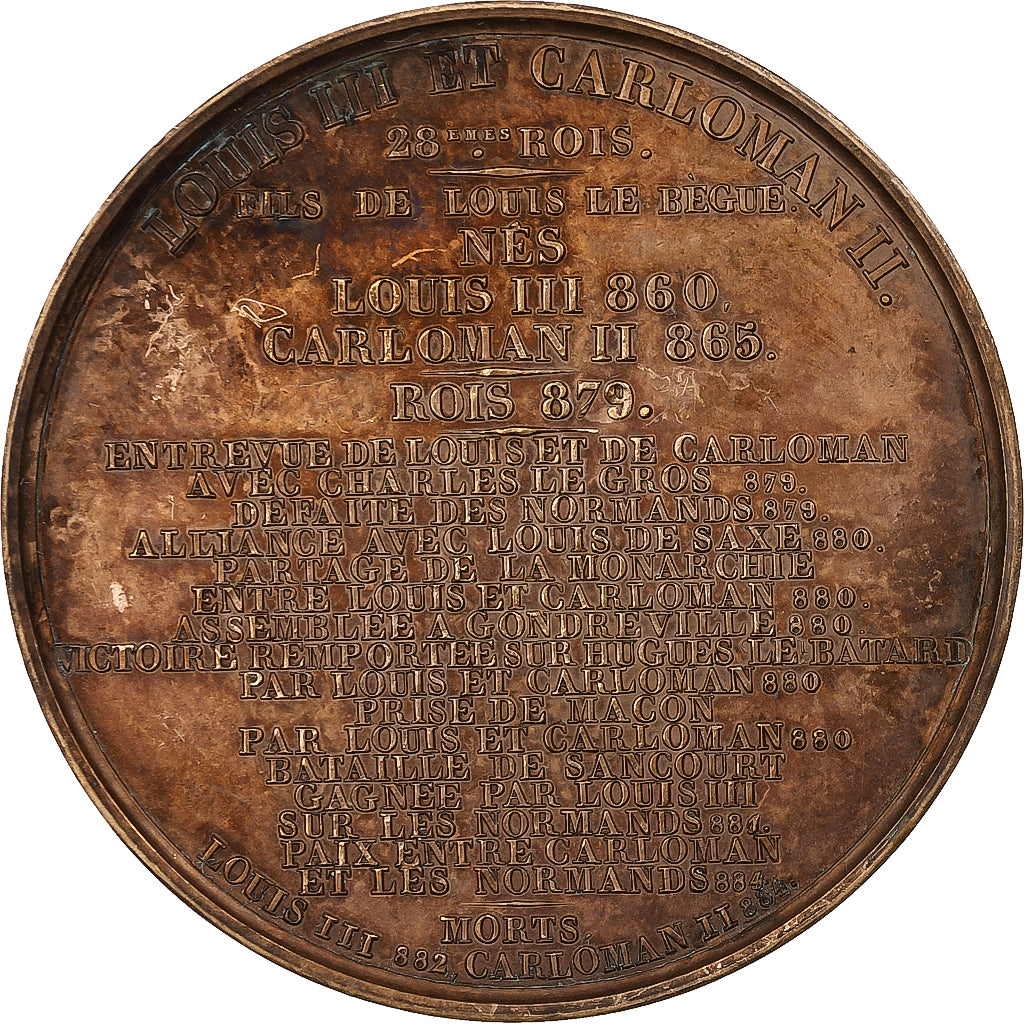 France, Médaille, Les rois de France, Louis III et Carloman II, 1839, Bronze