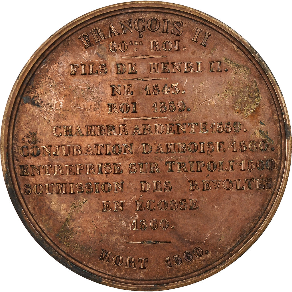 France, Medal, Les Rois de France, François II, 1836, Bronze, Caqué, AU(50-53)