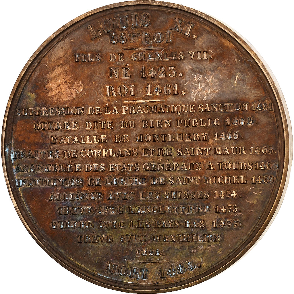 France, Medal, Les Rois de France, Louis XI, 1836, Bronze, Caqué, AU(50-53)