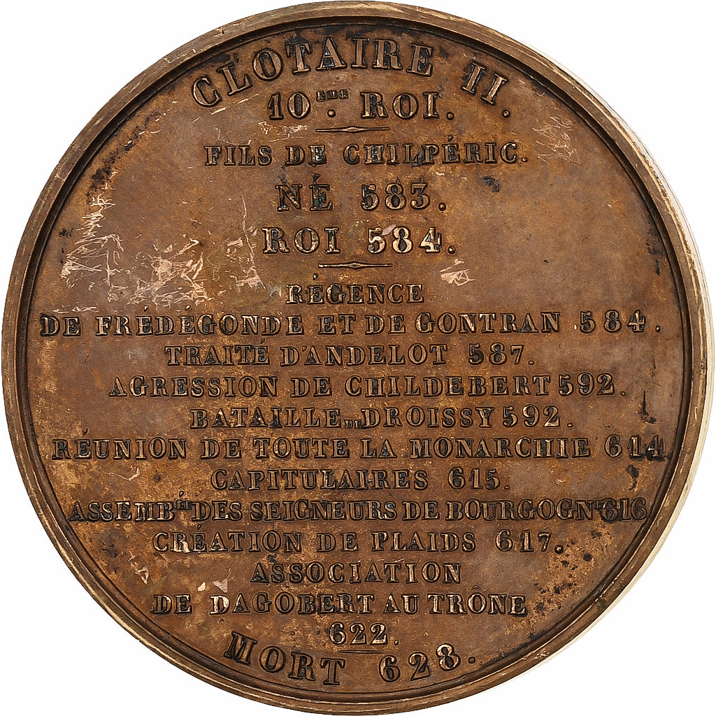 France, Médaille, Les rois de France, Clotaire II, 1840, Bronze, Caqué, TTB+