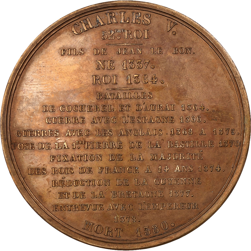 Frankreich, Medaille, Les Rois de France, Charles V, 1836, Bronze, Caqué, VZ
